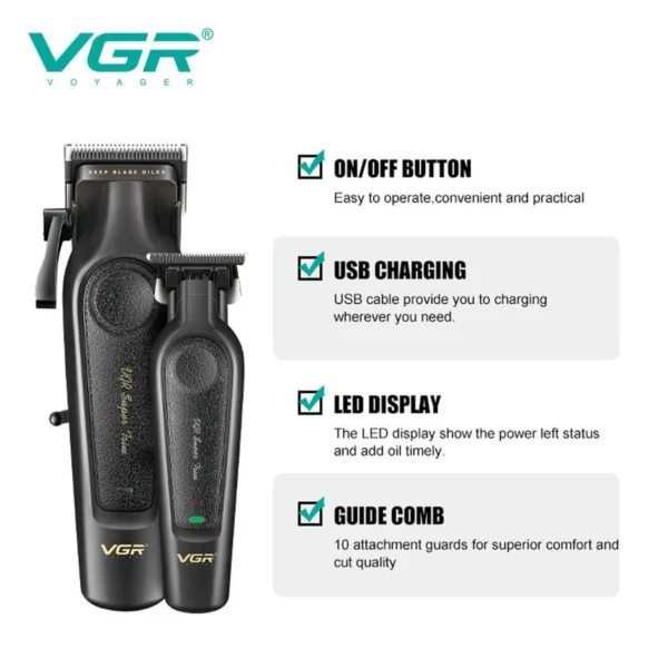 VGR V-197 & V-995 Professional Shadowtrim Barber Comb Super Trim Clipper Trimmer Combo Barber Set